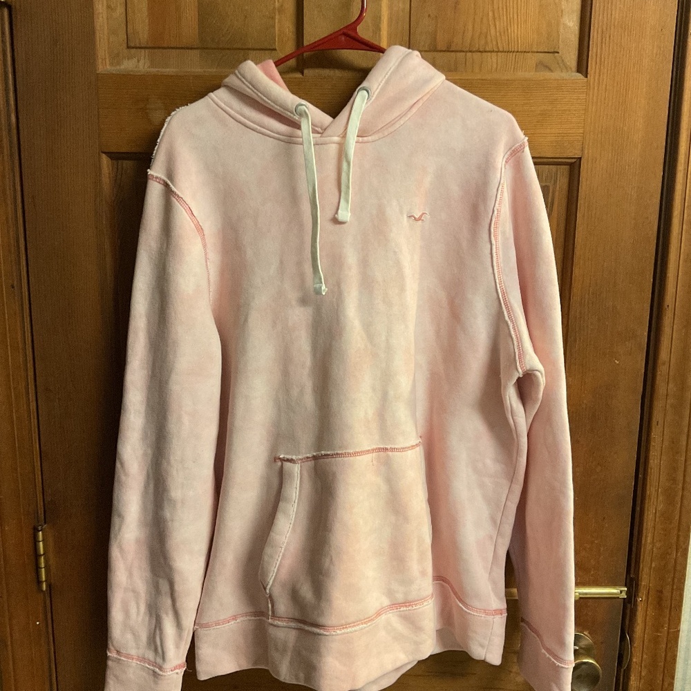 Hollister Men’s Light Pink /White Pullover Hoodie Sweatshirt Size XL